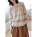 Chunky striped sweaters plus size o neck long sleeve top