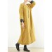 Unique yellow cotton clothes Women thick warm  Maxi o neck Dresses