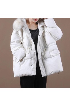 Casual plus size snow jackets winter outwear white hooded fur collar goose Down coat
