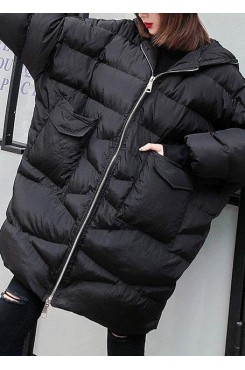 New plus size clothing snow jackets big pockets coats black hooded zippered winter outwear