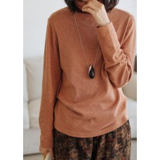 Cute orange knitted pullover high neck Loose fitting knitwear