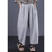 women cotton solid color casual pants elastic waist gray wide leg pants