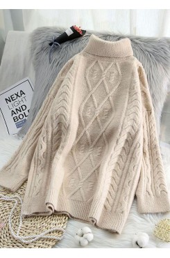 For Work high neck beige knitwear plus size spring knitted pullover