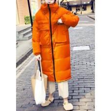 Casual orange down coat winter Loose fitting winter jacket stand collar Cinched quality overcoat