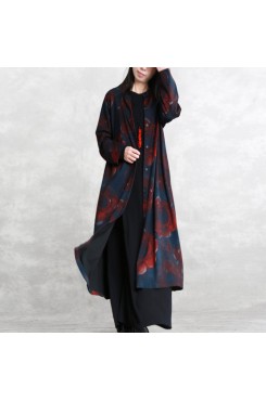 Luxury print cotton blended Coat oversize pockets outwear Fashion long sleeve baggy trench coat