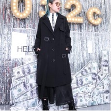 2019 black Winter coat plus size Notched Winter coat boutique pockets baggy coat