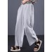 women cotton solid color casual pants elastic waist gray wide leg pants