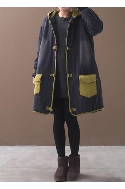 Style patchwork Fine Long coats design Chinese Button yellow hooded coats