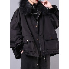 thick black casual outfit oversize Jackets & Coats pockets faux fur collar overcoat