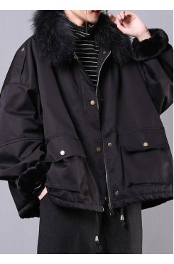 thick black casual outfit oversize Jackets & Coats pockets faux fur collar overcoat