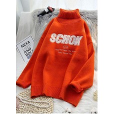 Cute orange knitted clothes alphabet oversize high neck knit sweat tops