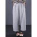 women cotton solid color casual pants elastic waist gray wide leg pants