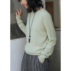 For Spring light green top o neck long sleeve knitted blouse
