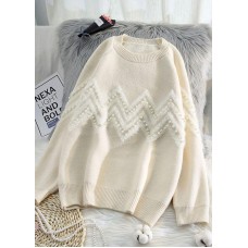 Comfy beige knitted t shirt o neck Loose fitting knitwear