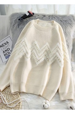 Comfy beige knitted t shirt o neck Loose fitting knitwear