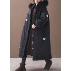 Casual trendy plus size winter coats black hooded thick zippered winter coats