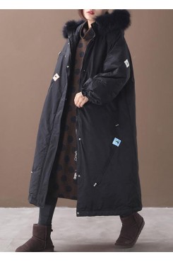 Casual trendy plus size winter coats black hooded thick zippered winter coats