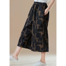 Women elastic waist wide leg pants cotton quilting clothes Drops Design Photography khaki print