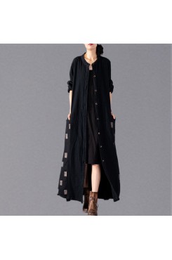 Fashion black Plaid Coats plus size patchwork Coat Fashion large hem Coat