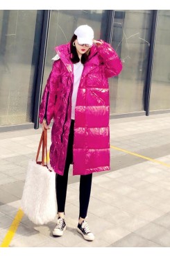 Warm oversize winter jacket coats rose hooded zippered down jacket woman