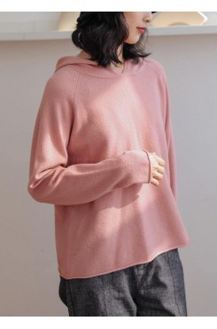 For Work pink knitted top hooded baggy trendy plus size knitwear