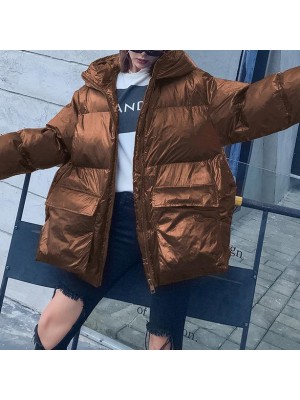 women Loose fitting snow jackets Jackets chocolate hooded zippered goose Down coat
