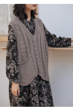 Aesthetic gray clothes v neck sleeveless oversized knitwear