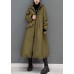 Green Plaid Fine Cotton Filled coats drawstring Zip Up Winter