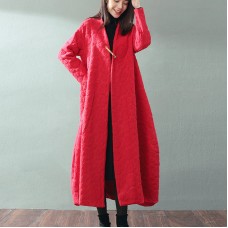 boutique red maxi coat trendy plus size V neck baggy Coats fine Jacquard wool coat