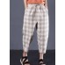 khaki plaid cotton pants plus size drawstring casual pants