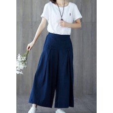 New Linen Casual Wide Leg Pants Plus Size Chinese Button Pants