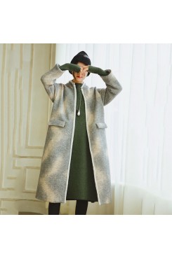 women gray coats plus size patchwork Wool Coat Fashion long sleeve coat