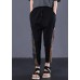 women vintage side prints cotton loose trousers black elastic waist casual pants