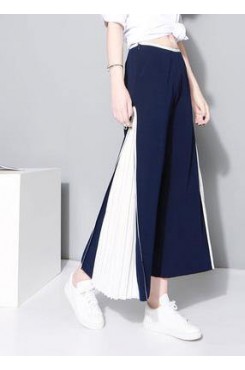 elegant blue chiffon loose wide leg pants loose patchwork trousers