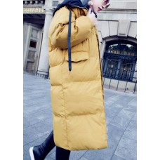 Casual trendy plus size down jacket overcoat yellow hooded drawstring down jacket woman