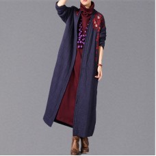 Fashion blue maxi coat oversized embroidery baggy trench coat New side open Coat