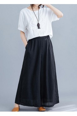 New women's trousers retro literary cotton and linen casual black trousers